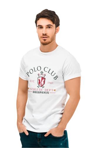 Camiseta de Hombre Manga Corta 100% algodón Modelo Polo Bandera de España (Blanco, XXL, XX_l)