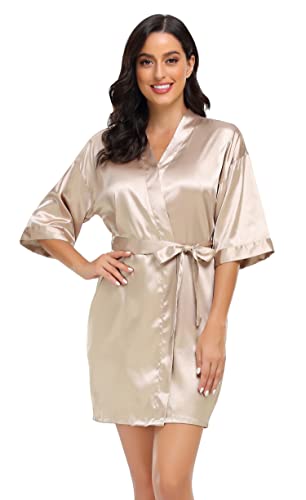 Image of Women's Pure Short Silky Robes Bridesmaid Bride Party Satin Robes Sleepwear