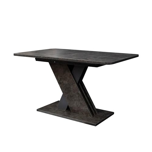 Goujxcy Extendable Dining Table for 4-8 People, 55-70.8 Inch Rectangular Wood Dining Table with X-Shape Pedestal Base, Rustic Marble Expandable Kitchen Table for Dining Room Furniture