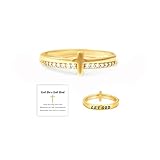 HOLINSE Cross Ring for Women, Engrave Let Go & Let God Dainty Trendy Religious Pray Ring, Cubic Zirconia Purity Ring for Christian (Gold, 7)
