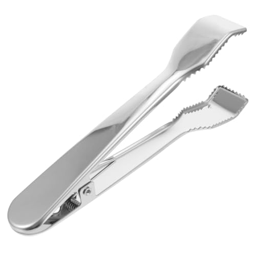 NUOBESTY 1Pc Stainless Steel Ice Tongs – Multifunctional Spring Food Clip for Ice Buckets, Bars, Kitchens, and Parties (Silver)