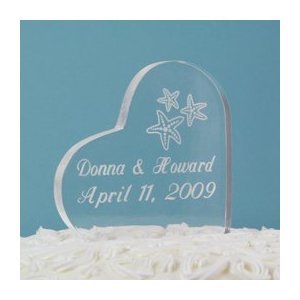 Beach Wedding Acrylic Heart Cake Topper