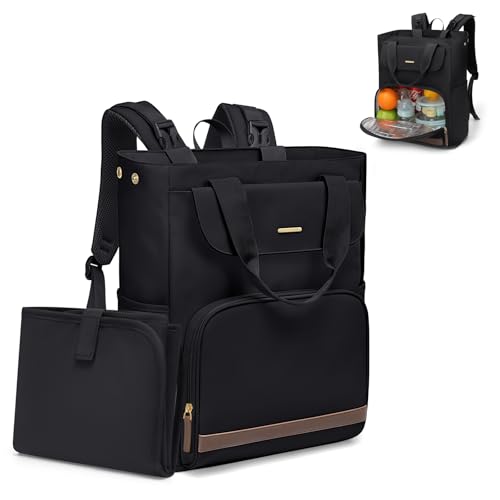 GOLF SUPAGS 25 L Mochila trocador para bebé com trocador portátil e alças para carrinho, mochila para fraldas, mochila térmica almoço, para mãe e pai, Preto, 17.3 Pulgadas