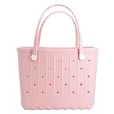 CXY Medium Rubber Beach Bag for Women EVA Washable Tote Bags for Beach Waterproof Sand-proof Handbags Pool Boat Work Sports (Light Pink, Medium)