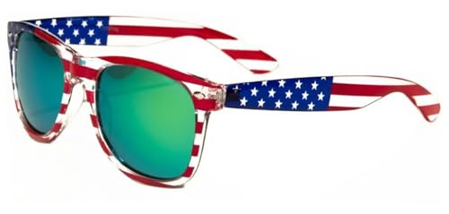Image of Classic American Patriot Flag Mirror Sunglasses USA - Transparent Frame