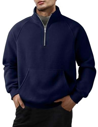 JMIERR Men's Fashion Sweatshirts Quarter Zip Up Pullover Polo Hoodies Fleece Sweatshirt with Pockets, 3XL, Blue