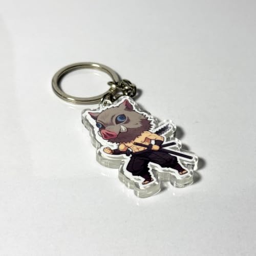 Image of Inosuke Hashibira Chibi Acrylic Keychain | Compatible with Demon Slayer Anime | Cute Anime Charm Keyring for Keys, Bag, Backpack | Otaku Gift