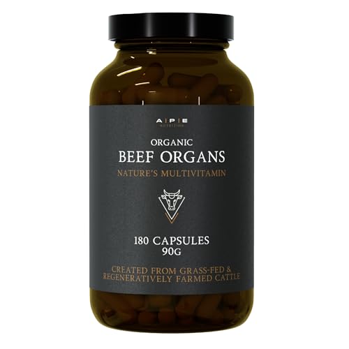 APE Nutrition Organic Beef Organs | 180 Capsules | 100% Grass Fed Liver Kidney Heart Organ Premium Ancestral Supplement | No Antibiotics Hormones or GMOs