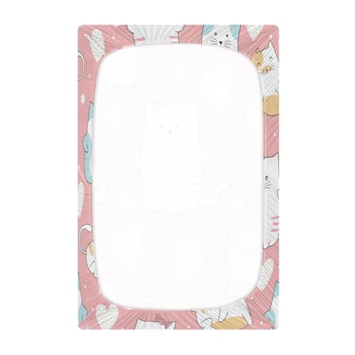 Image of Cute Cat Crib Sheets Stretchy Portable Sheets for Baby Toddler Breathable Soft Crib Mattress Sheet for Girls Boys