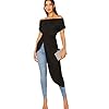 SheIn-Womens-Elegant-Asymmetrical-Twist-Front-Off-Shoulder-Top-Plain-High-Low-Blouse SheIn Women's Elegant Asymmetrical Twist Front Off Shoulder Top Plain High Low Blouse Black Large