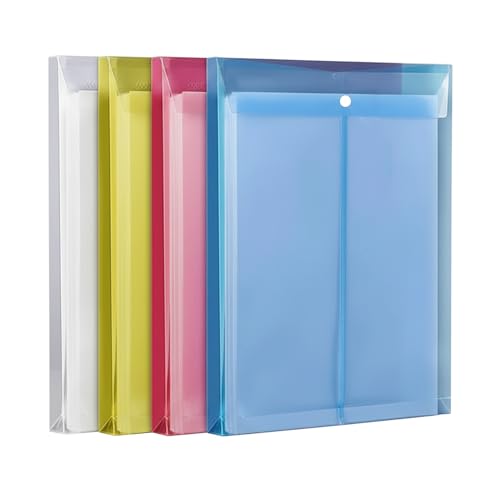 Image of Shuban Document File Folders with Snap Button Closure, Waterproof Plastic Envelope Pouches for Letter /A4 Size Paper, Assorted Transparent Colors (Style-8-Plain Transparent Folder-4Pcs-Mix Color)