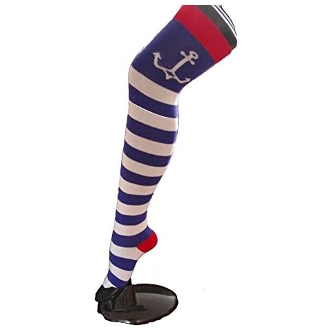 fashion4legs Blue and White Over Knee Socks with an Anchor Cover