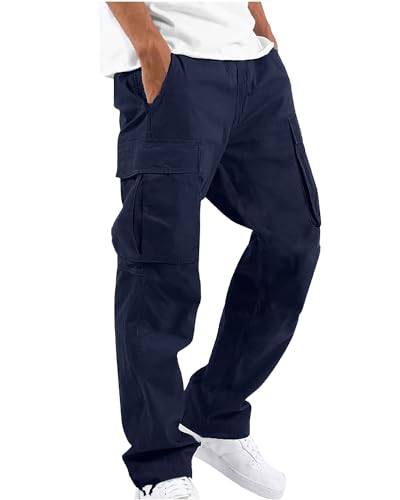 NANAMEEI Pantalon Cargo Homme en Coton Pantalon Outdoor Tailles Grandes Pantalons de Travail Ceinture Elastique avec Multipoches Bleu Marine M