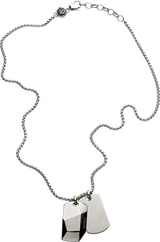 Diesel Halsband Für Männer Doppelte Hundemarken, 60Cm+5Cm Silber Edelstahl Halsband, DX1143040 – Ansicht 2