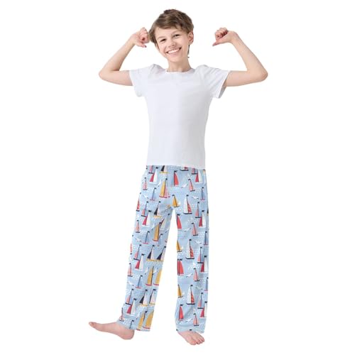 ZZXXB Sailboat Boys Long Pants Soft Trousers Elastic Waist Kids Lounge Bottoms with Pockets S-XL2