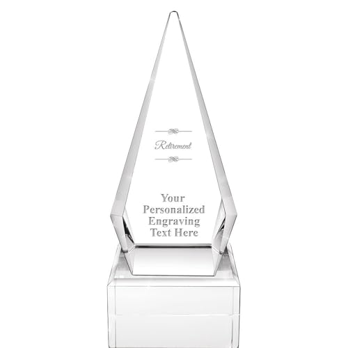 Crown Awards Customizable Crystal Trophy, 9" Engraved Retirement Zenith Crystal Award