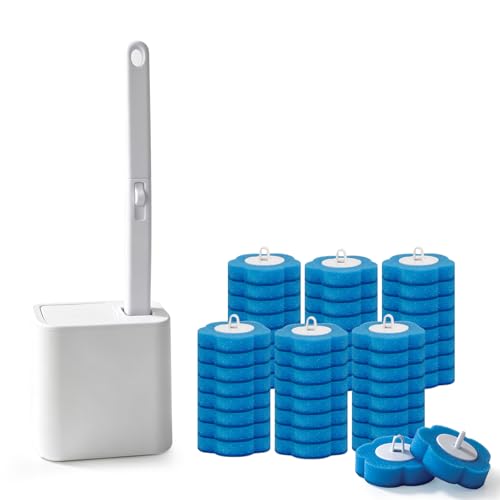 Disposable Toilet Brush with 48 Refills Toilet Bowl Cleaner Toilet Cleaning Supplies Toilet Bowl Brush Automatic lid-Opening and Closing Toilet Brush with Holder for Bathroom Deep Cleaning & Hygiene
