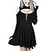 Produktbild Damen Kleid Sommer Minikleid Gothic Kleid Schulterfrei T Shirt Kleid Hoodie Retro Vintage Steampunk Röcke Punk Kleid Lolita Langarm Mit Kapuze Swing Cosplay Kostüm Fasching Fasnacht Karneval Party