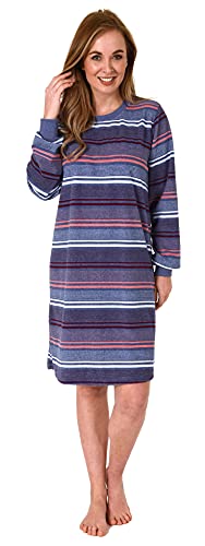 NORMANN-Waeschefabrik-Damen-Frottee-Nachthemd-mit-Buendchen-in-Streifendesign-auch-in-Uebergroessen-212-213-235