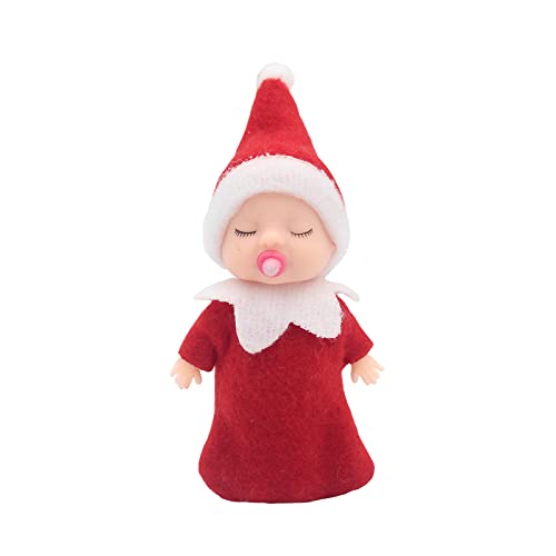 WULEEUPER Sleeping Elf Doll with Pacifier | Christmas Miniature Elf Doll Toys | New Year Holiday Decoration Party Gift (Red)