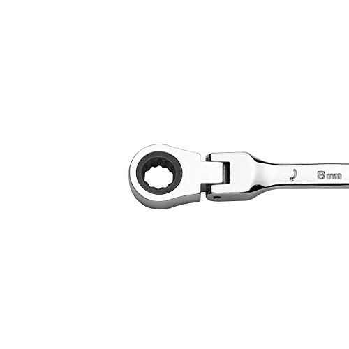 Jetech 8mm Flexible Head Gear Wrench, Industrial Grade Ratcheting Combination Spanner, Forged, Heat-Treated Cr-V Alloy Steel - Image 2