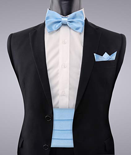 Image of Alizeal Mens Multicolored Silk Solid Cummerbund Bow Tie Set | with Cummerbund Pocket Square Pre-tied Adjustable for Mens Gift