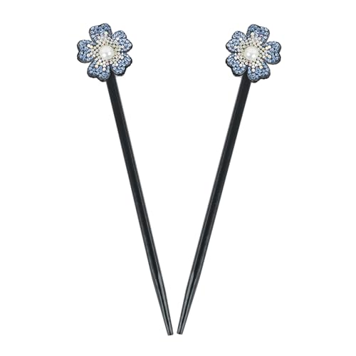 Barrettes cheveux bois noir strass bleu anti-glisse pour coiffure facile