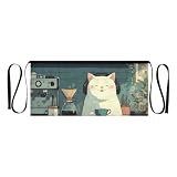 YMGQYJ Server Waitress Apron Japanese Anime Cat Printed Half Aprons for Gardening Work Household with 3 Pocket 1 Pack