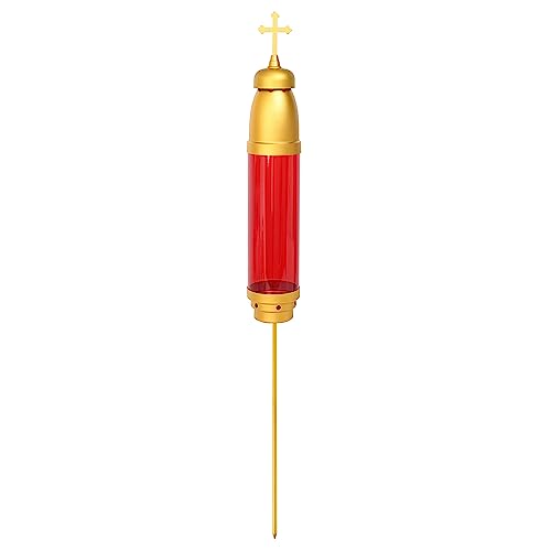 Greek Cross Cemetery Memorial Light Candle Holder,Loss Of Loved One,Cemetery Light Ground Stak(Gold Red) #TOP2