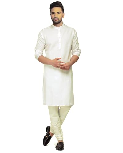 Image of Gauri Laxmi Enterprise Men's Cotton Blend Straight Kurta || Ivory Color Kurta || Off White Kurta