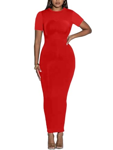 Image of Women's Long Bodycon Dresses Leopard Print Casual Maxi Club Party Tight Dress Short Sleeve