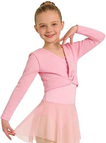 Image of DANSHOW Girls Ballet Wrap Top Long Sleeve Dance Sweater Toddler | Warm Ballet Cardigan for Girls, V-neck Pullover Shrug, Comfortable and Soft Inside, Basic Dance Cover Up