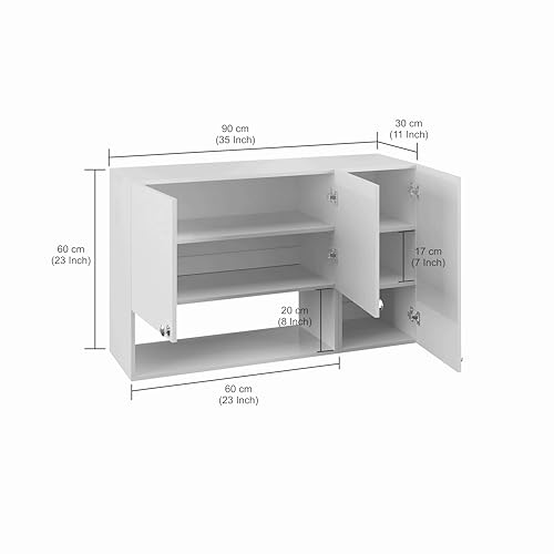 Image of FURNEASER Diana Wall Mounted Kitchen Cabinet with Doors & Open Shelves | Engineered Wood Wall Storage Cabinet for Kitchen, Dining Room & Utility | Modern Wall Organizer Cupboard (Wenge)