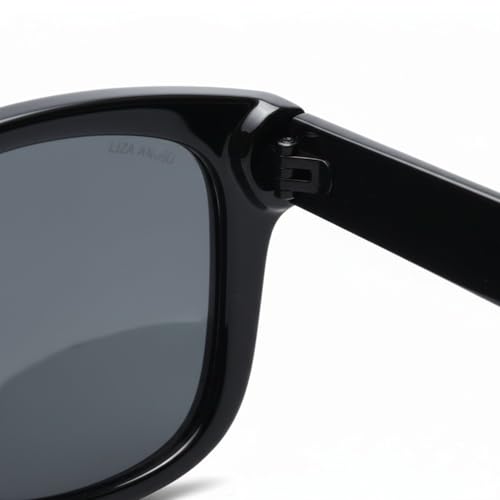 Image of Classic Square Sunglasses, Black Frame with Gray UV Protection Lens, Medium Size 145mm Width, Plastic Material LA14P