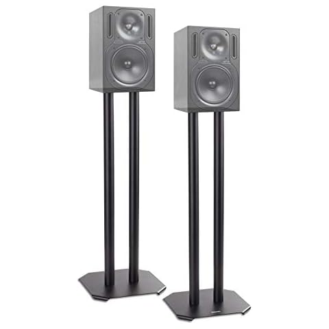 Duronic Speaker Stand SPS1022-60 Pair for Audio Bluetooth or Wired Loudspeakers | Floor Standing | Medium 60cm | Set of 2 Steel | Spikes, Shoes and Pads | Insulating | Black Cover