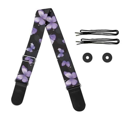 GLENLCWE - Correa de guitarra de mariposa morada para guitarra acústica, eléctrica, bajo, longitud...