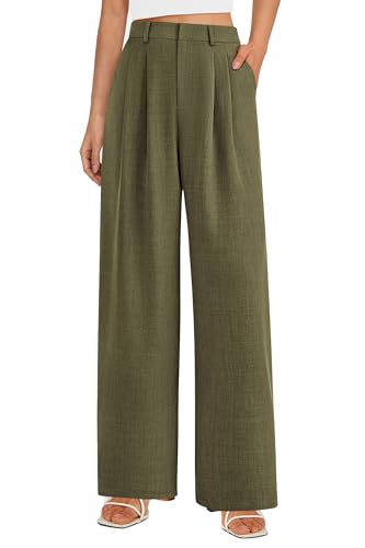 PRETTYGARDEN Women's Summer Elastic High Waisted Work Pants Straight Leg Dressy Business Casual Trousers Slacks Pockets