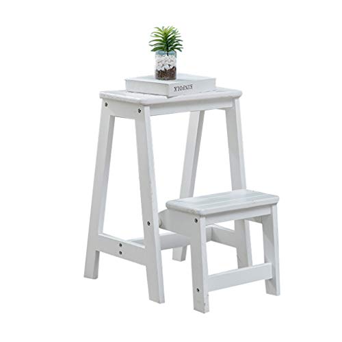Escaleras Escalerillas Taburete Plegable Escalera de Madera Escalera de Mano de 2 Pasos Plegable y liviano para hogar Biblioteca desván Estantería de Escalera - Capacidad de 150 kg (Blanco)