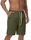 Demucy Men's Casual Shorts Summer Elastic Waist Drawsting Twill Chino Short with 4 Pockets for Golf Hiking Vacation Outfit Army Green XXXL