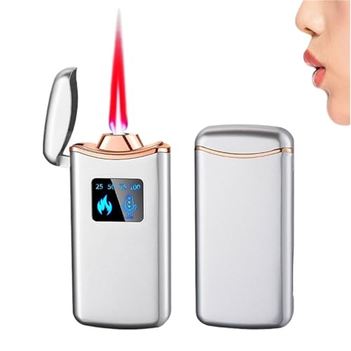 Encendedor inteligente a prueba de viento activado por voz, 4 modos de encendido, encendedor de antorcha de gas butano recargable, encendedor de ventana de aire visible transparente, encendedor de met