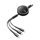 Mcdodo 3in1 巻き取り式充電ケーブル 1.2m 3A急速充電 高速データ転送(ライトニングiOSのみ) 3台同時充電 5段階に長さの調節可能 iPhone充電ケーブル Type Cケーブル Micro USBケーブル 1本3役 スマホケーブル 高耐久コネクタ 強靭なTPE外皮 アルミ合金外装 ライトニングケーブル 充電コード iPhone Xperia Galaxy その他Android&iOS多機種対応 型番CA-7250 ブラック
