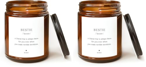 Image of ThreeKin Bestie Candle Gift for Women. Unique Best-Friend Gifts, Lavender Handmade Scent 100% Soy Wax Perfect for Sister, Mom, Daughter, Best Friend, BFF Bday, 9oz Amber Jar, 65 Hour Burn (Pack of 2)