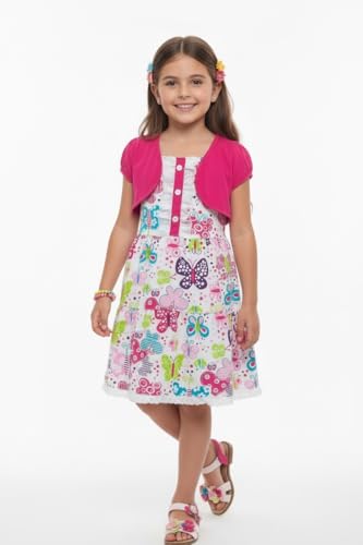 Image of ToBeInStyle Girls Two Piece Short Sleeve Dress and Matching Bolero Crop Cardigan Assorted Prints Cotton Blend Summer Outfit
