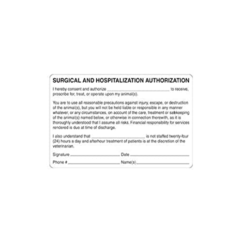 Veterinarian Surgical Consent, Doctor Stuff Veterinarian Stickers, 4" x 2-5/8", White, 240/Roll, Tabbies Vet V-AN435