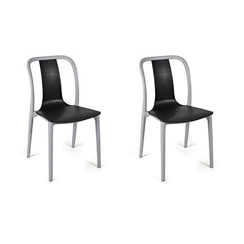 Cello Cheer Chair Set Pack of 2 - Black, Grey | Strong and Durable | Easy to Clean | Chair for Living Room, Bed Room, Kitchen, Office Room, Outdoor | 3 Years Warranty