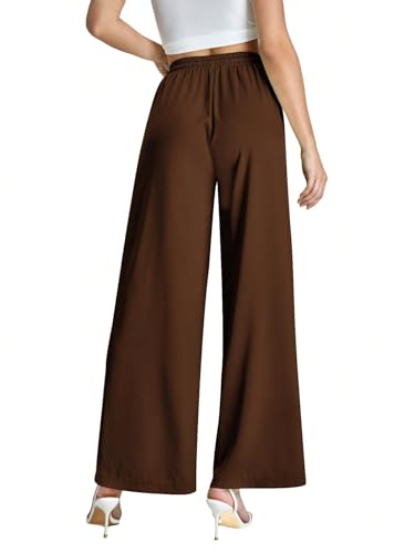 SweatyRocks Women's Wide Leg Satin Pants Casual Elastic Waist Loose Trousers with Pocket2