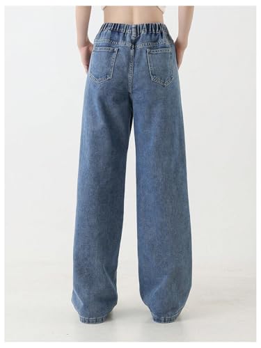 Girl's Animal Pattern Elastic High Waist Jeans Straight Leg Loose Denim Pants2