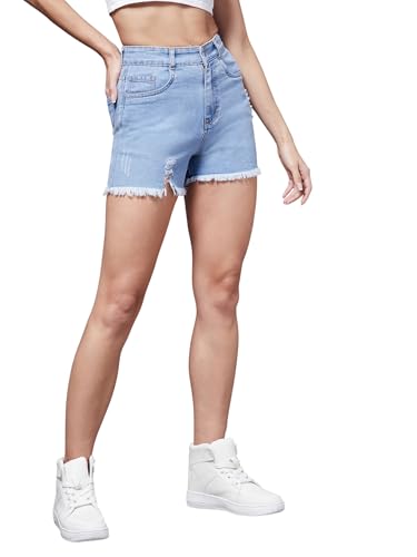 Image of Miss Chase Women's White Regular High Rise Clean Look Regular Stretchable Denim Shorts