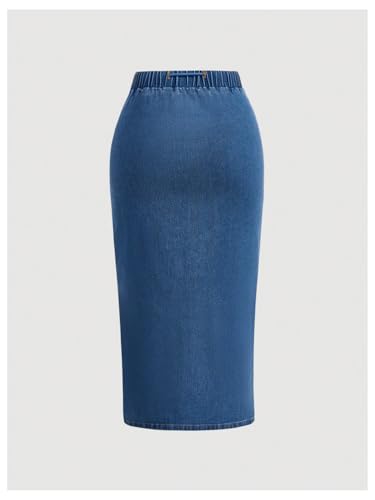 WDIRARA Women's Drawstring Waist Bodycon Denim Skirt Slit Side Midi Pencil Jean Skirts2