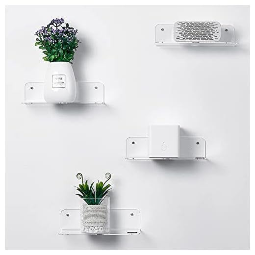 OAPRIRE Estanteria Pared Juego de 4, Estantes Flotantes para Dormitorio, Baño, Cocina - 23cm, AcríLico Transparente, Sin Taladrar, con Clips para Cables - Amplíe Fácilmente el Espacio de la Pared